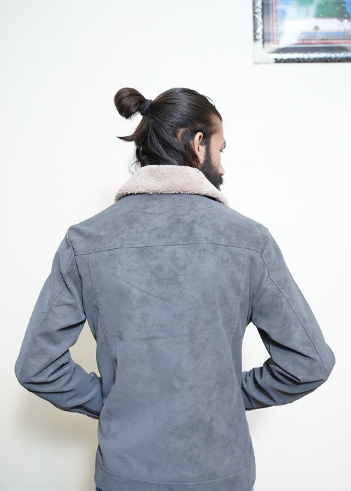 Suede leather With Fur Collar For Men - Image 2